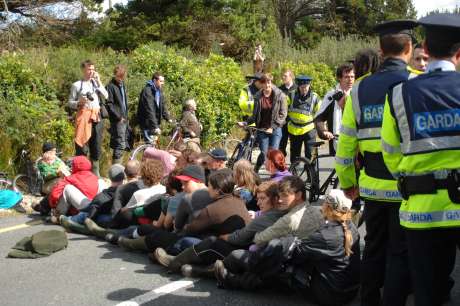 Click on image to see full-sized version The sit down protest, aiming to stop the cherrypicker from removing the person from the lorry
