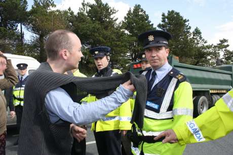 Click on image to see full-sized version Paul Murphy looking for answers from the guards