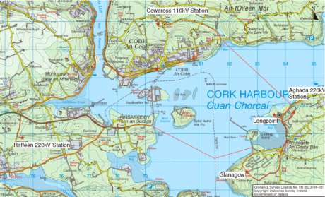 Map of harbour showing proposed route of cable