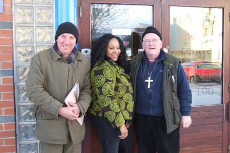 Click on image to see full-sized version Dermot Mooney, Titilola Ossai, Archbishop Hynes