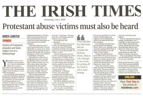 Click on image to see full-sized version Derek Leinster, born in a home for 'fallen' Protestant women - click it to read it