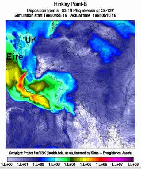 Click on image to see full-sized version Simulation of a radioactive leak of Cesium from Hinkley Point B