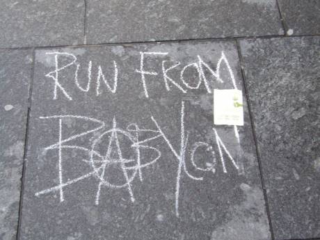 May Day message on Daunt Sq. pavement