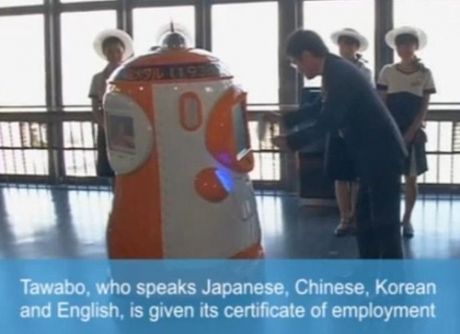 Click on image to see full-sized version Tokyo Tower robot Tawabo guides visitors in four languages