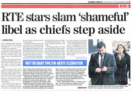 Click on image to see full-sized version Evening Herald jumps on anti RTE bandwagon - how did Herald cover SINDO Lawlor story?