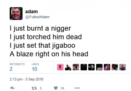 Click on image to see full-sized version Ireland First's Futboi Adam Writes About Burning Black People To Death